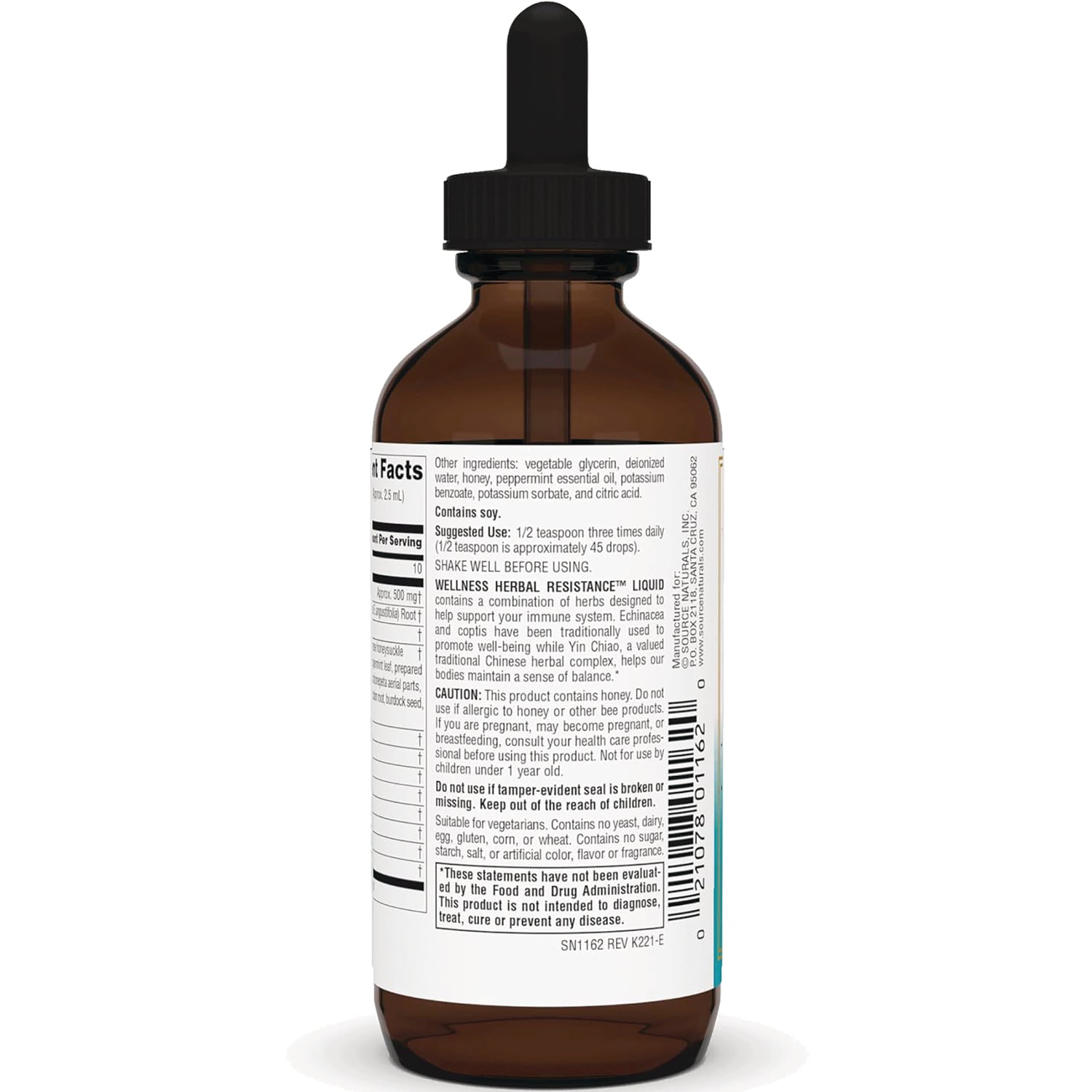 SN275 | Back label with Supplement Facts, ingredients, suggested use, caution, and barcode
