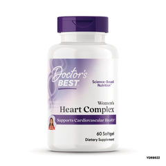 DB304 | Doctor's Best Women's Heart Complex white bottle with purple cap labeled Supports Cardiovascular Health 60 softgel