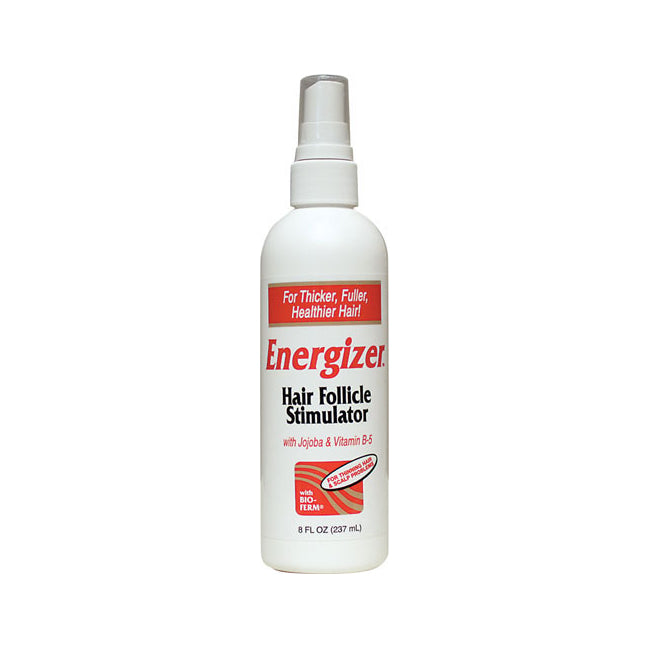 HBL001 | White spray bottle labeled Energizer Hair Follicle Stimulator with Jojoba & Vitamin B-5, 8 fl oz