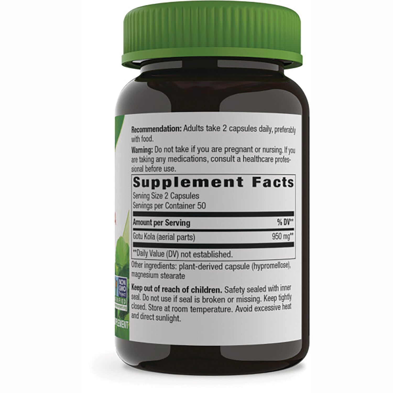NW832 | Back of dark supplement bottle showing Supplement Facts panel, serving size, ingredients, and warnings
