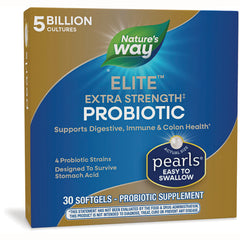 ET428 | Nature's Way Elite extra strength probiotic pearls 30 softgels front packaging, 5 billion cultures, easy to swallow