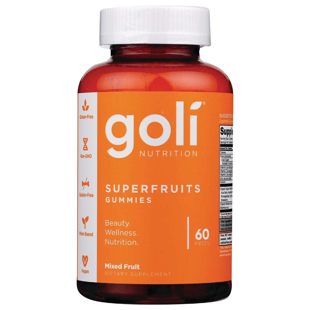 GOL004 | Goli Nutrition Superfruits Gummies mixed fruit 60 pieces front orange bottle label - Thumbnail