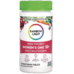 RBL163 | Rainbow Light High Potency Women's One 50+ daily multivitamin bottle with green cap, 120 vegetarian tablets