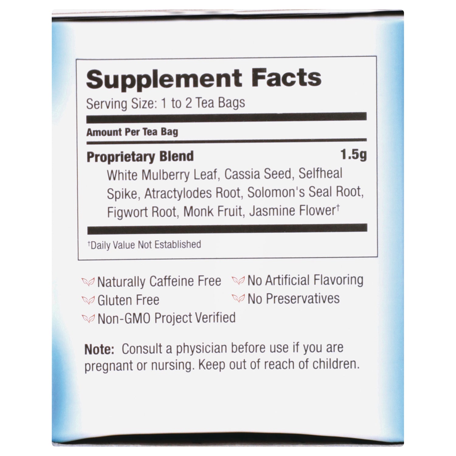 BVT002 | Back panel showing Supplement Facts with proprietary blend ingredients and product claims