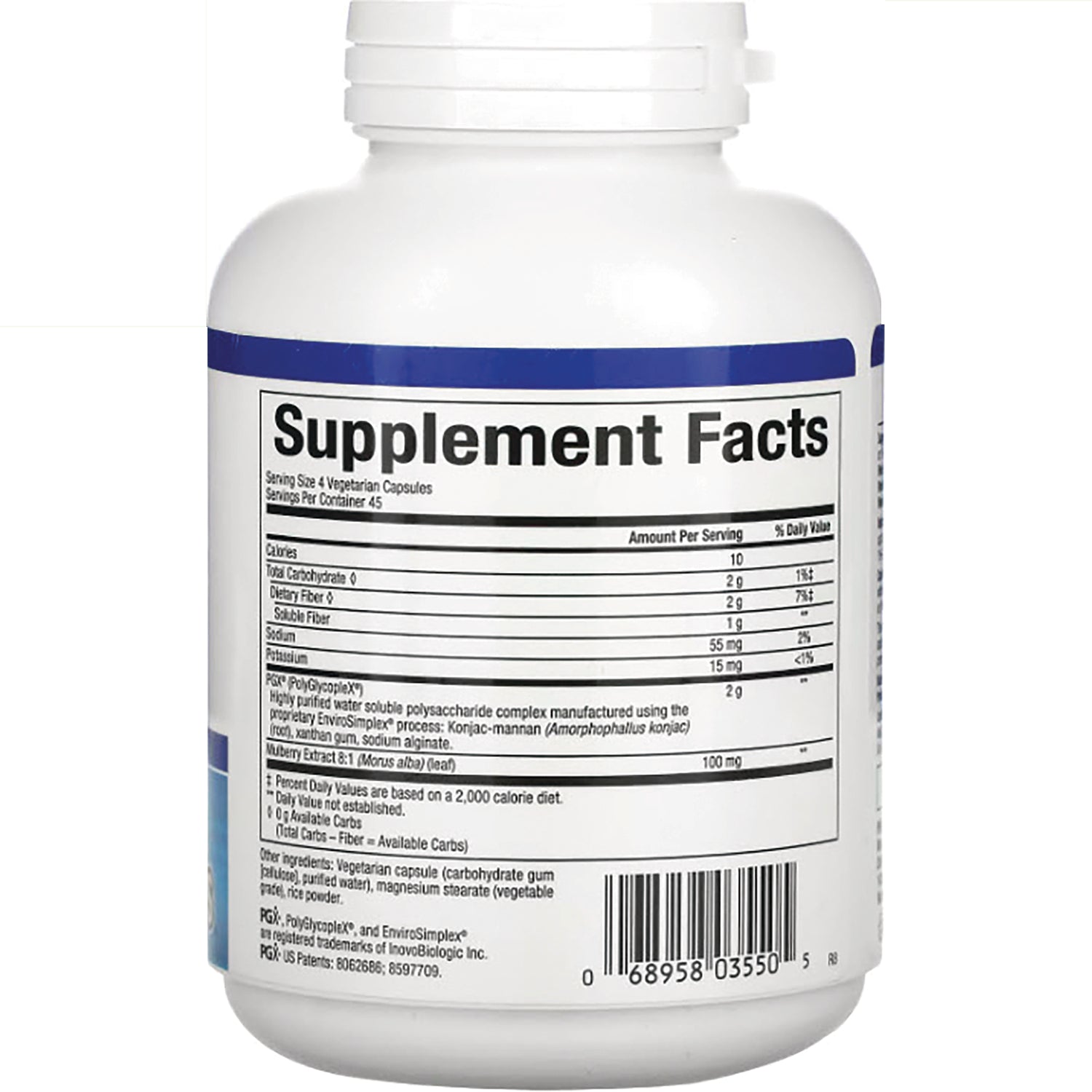 NFC035 | back of white supplement bottle showing Supplement Facts label and barcode