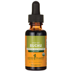 HPH085 | amber glass dropper bottle labeled BUCHU System Restoration Urinary herbal supplement 1 fluid ounce