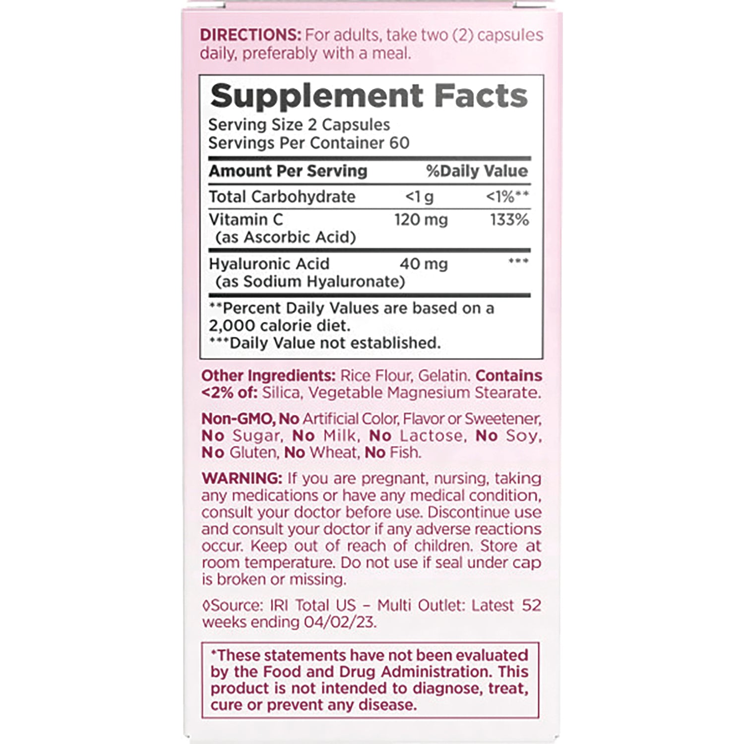NBY106 | back panel showing Supplement Facts serving size 2 capsules, ingredients, warnings and label text
