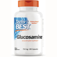 DB202 | Doctor's Best Glucosamine 750 mg 180 Capsules white bottle with orange cap labeled Healthy Joint Support