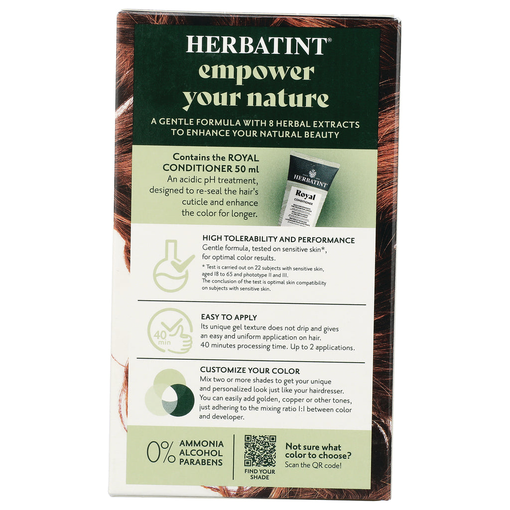 HBT016 | Back of Herbatint hair color box showing conditioner details, application instructions, icons, and 0% ammonia alcohol parabens claim - Thumbnail