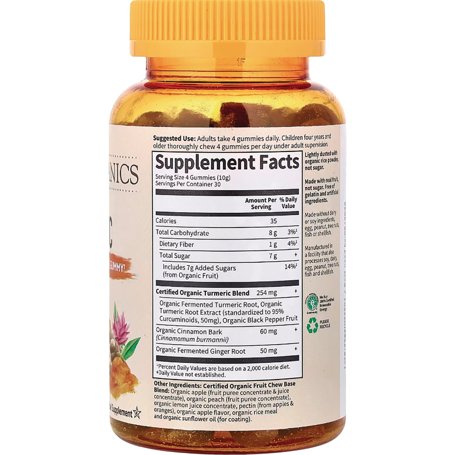 GLF342 | Back of amber supplement bottle showing Supplement Facts panel and ingredients list