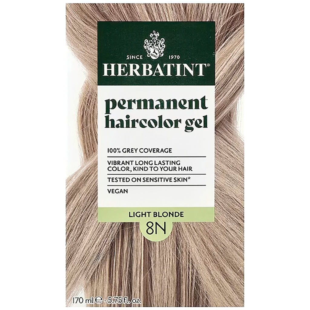 HBT007 | HERBATINT permanent haircolor gel 8N light blonde box showing partial model face and product details - Thumbnail