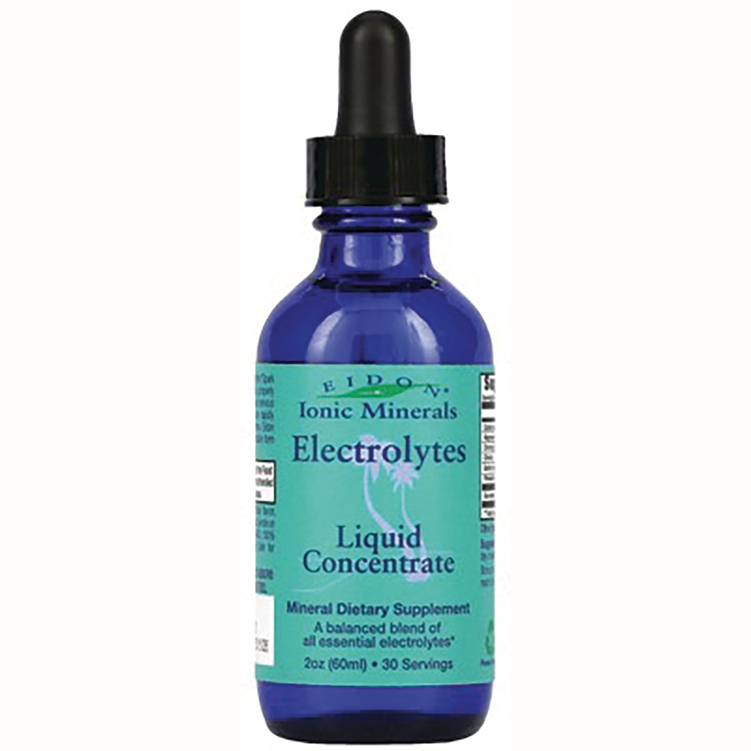 EIM032 | blue glass dropper bottle labeled Ionic Minerals Electrolytes Liquid Concentrate
