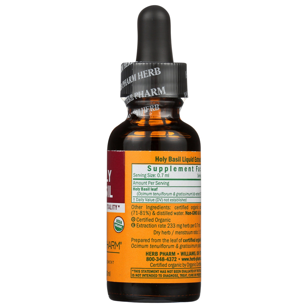 HPH022 | Holy Basil liquid extract bottle with dropper and Supplement Facts label - Thumbnail