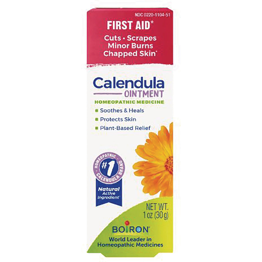 BRN021 | Boiron Calendula ointment front packaging with calendula flower, First Aid label, soothes and heals, net wt 1 oz - Thumbnail