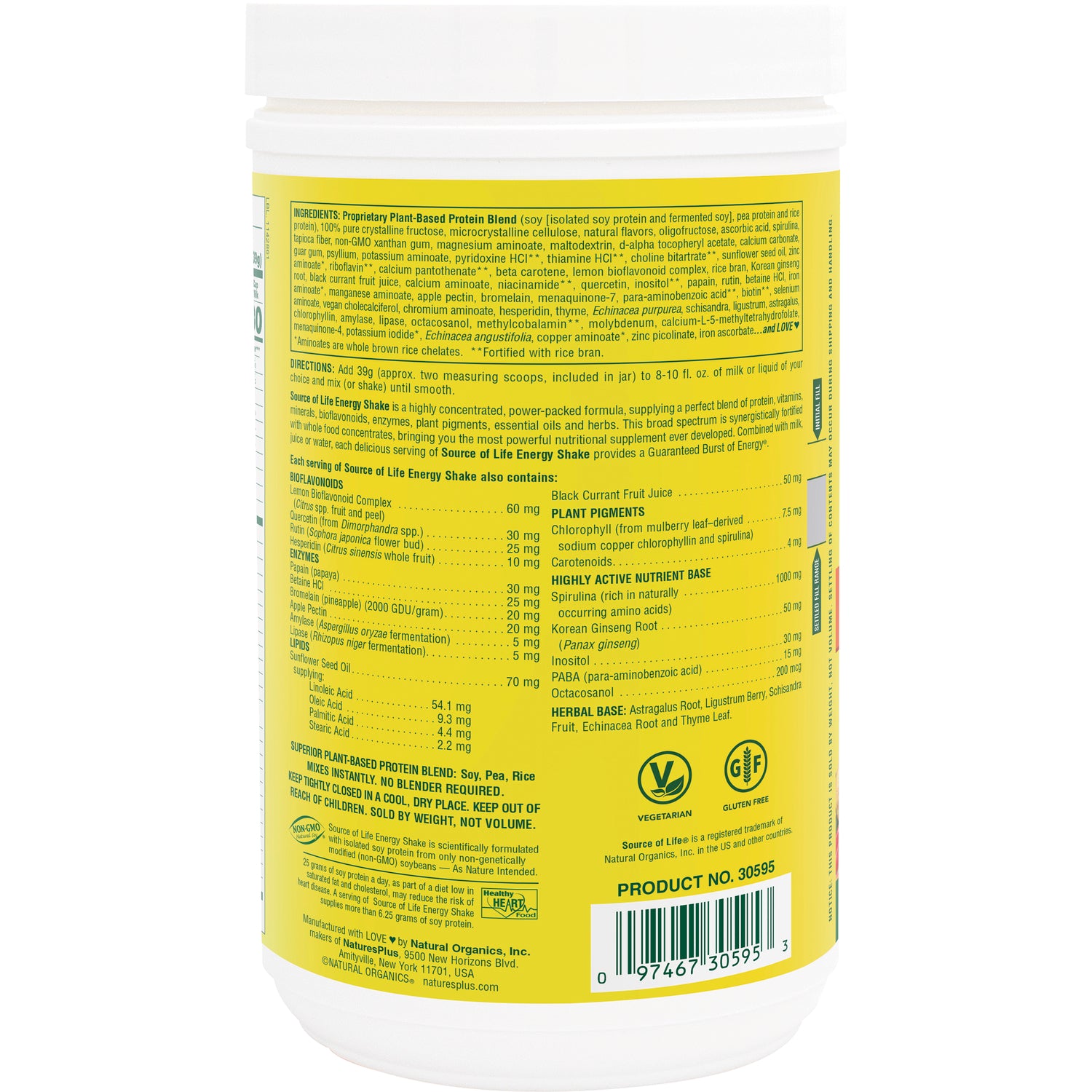 NTP054 | back label of yellow supplement tub showing ingredients, directions, and barcode