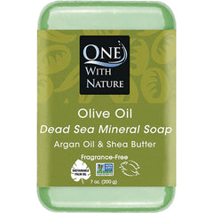 OWN007 | One With Nature Olive Oil Dead Sea Mineral Soap bar, argan oil and shea butter, fragrance-free, 7 oz