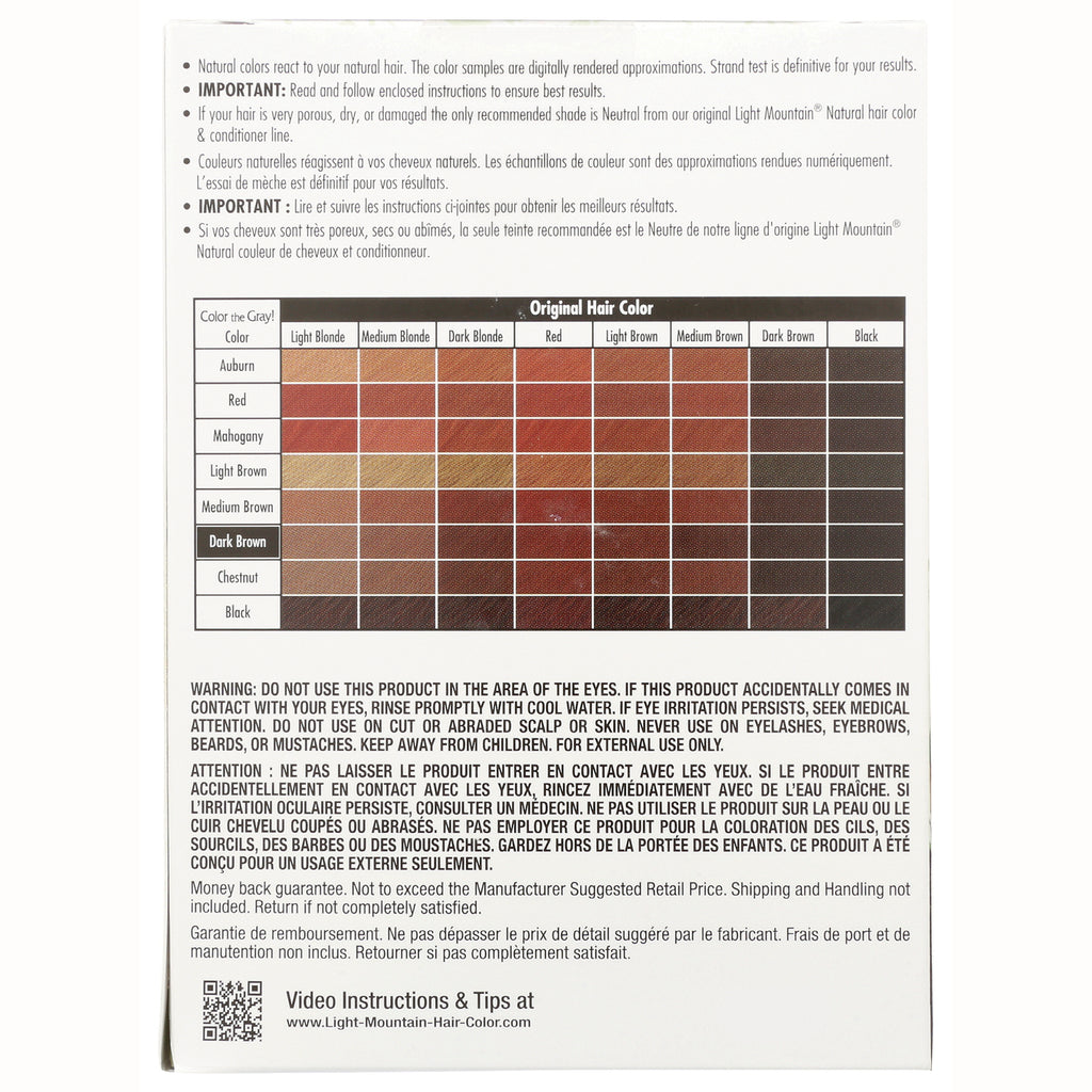 LTM006 | back of hair color box showing original hair color chart, warnings, and usage instructions - Thumbnail