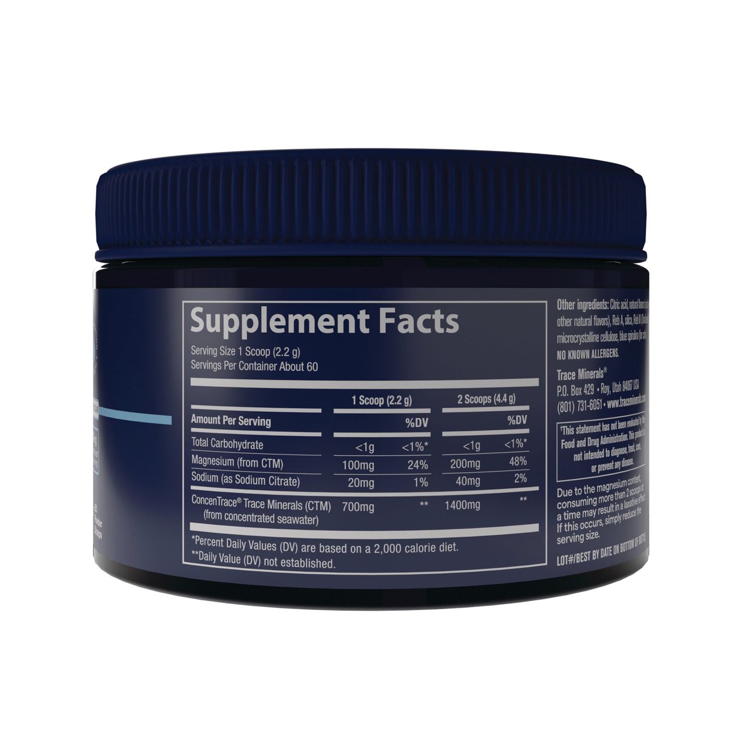 TM166 | Back of supplement jar showing 'Supplement Facts' panel with magnesium amounts and ingredients
