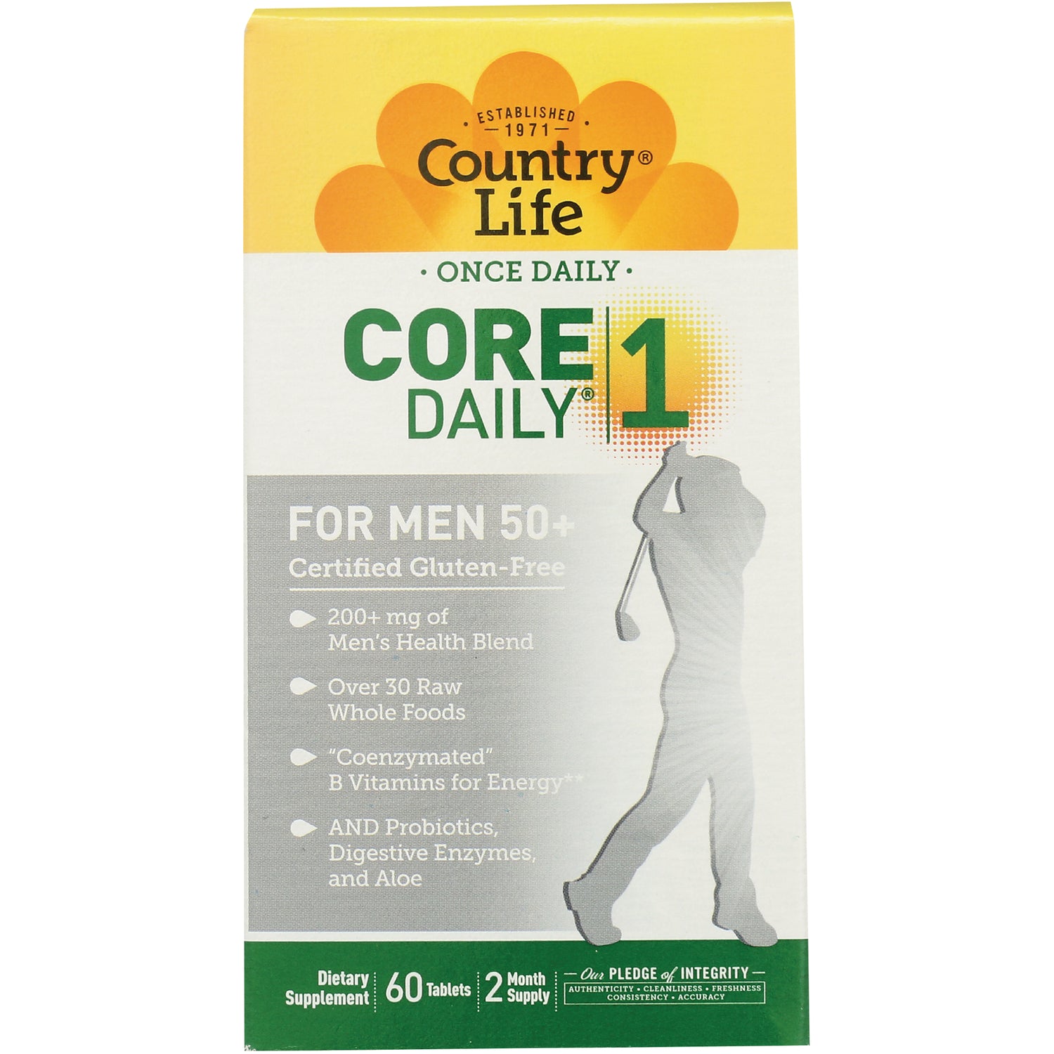 CRL529 | Country Life CORE 1 Daily for Men 50+ supplement box, 60 tablets front packaging