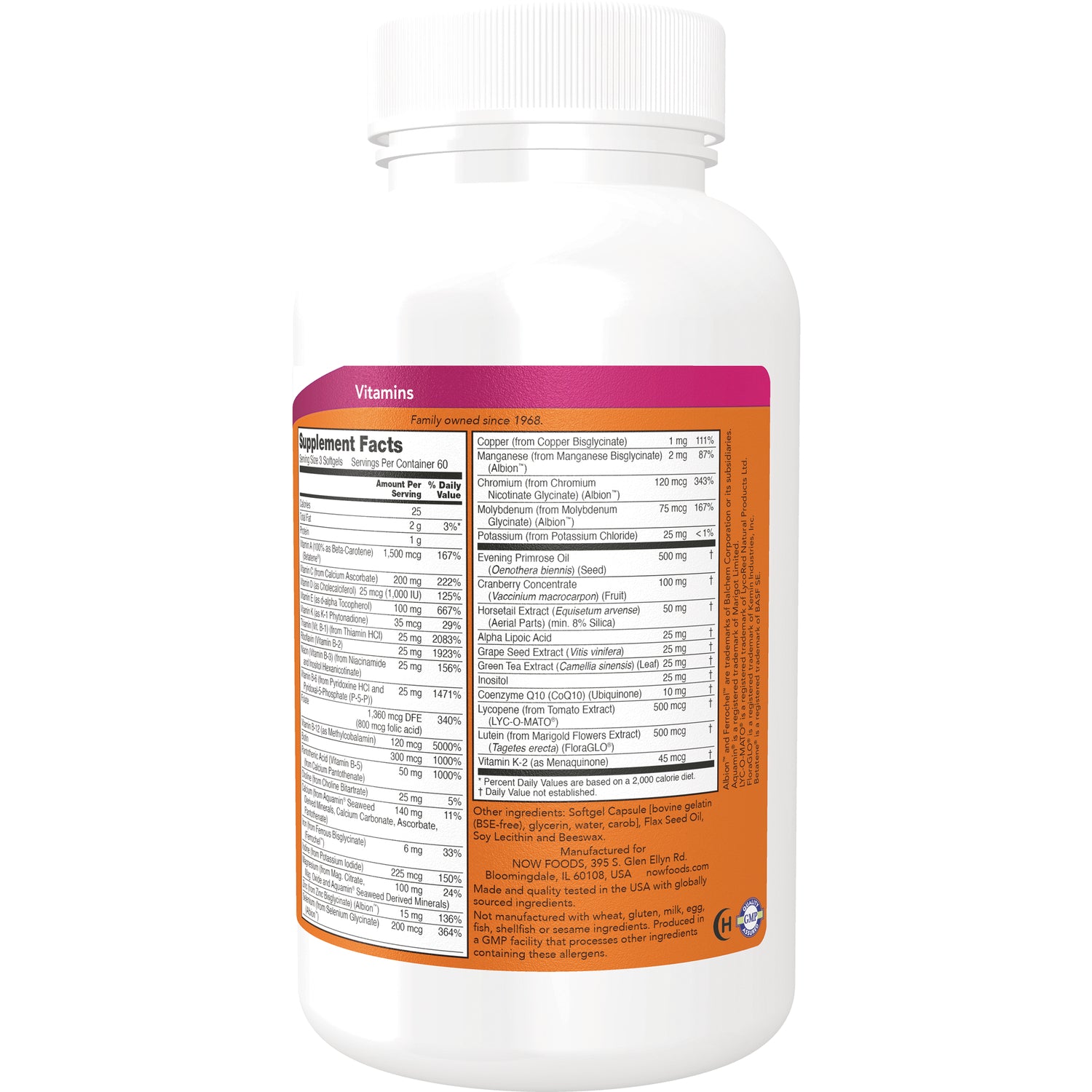 NWF1335 | Back label showing Supplement Facts panel and ingredient list on white supplement bottle