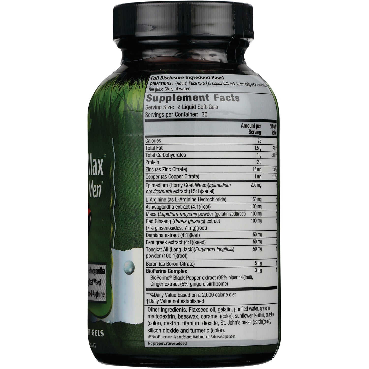 IR203 | back label showing Supplement Facts panel and ingredient list on supplement bottle