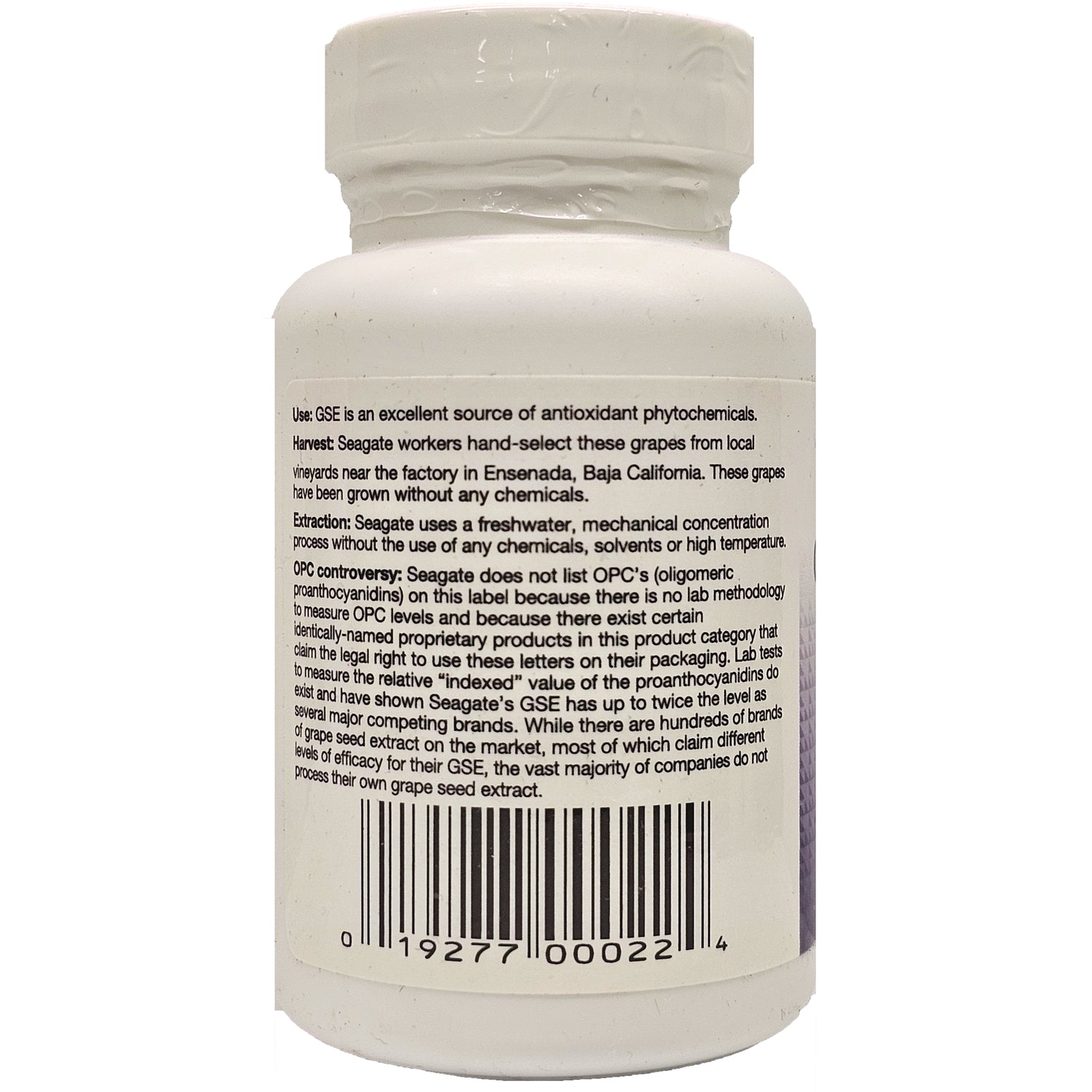 SEG004 | back label showing product information text and barcode