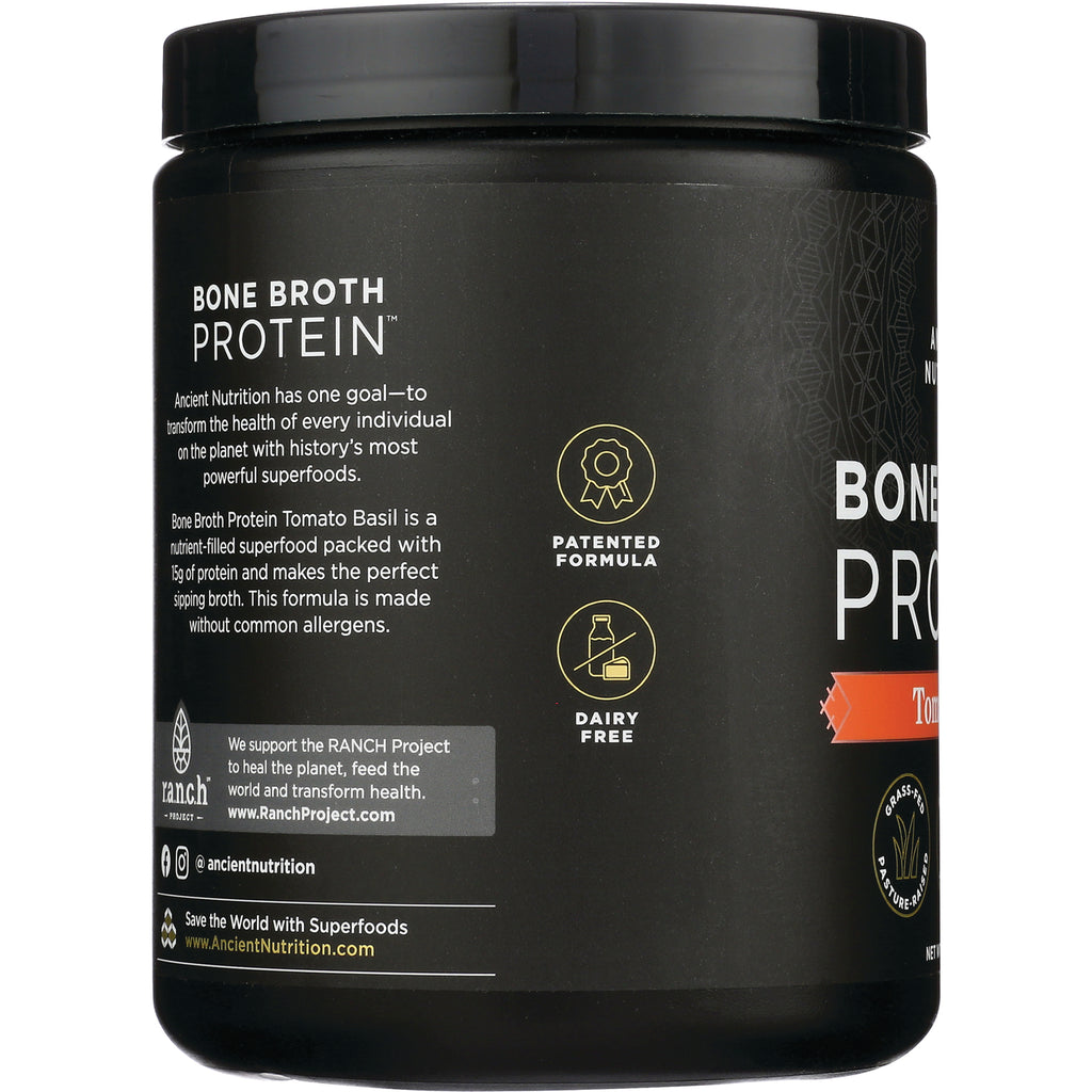 ATN097 | Jar side infographic for Bone Broth Protein showing product description, patented formula and dairy free icons - Thumbnail