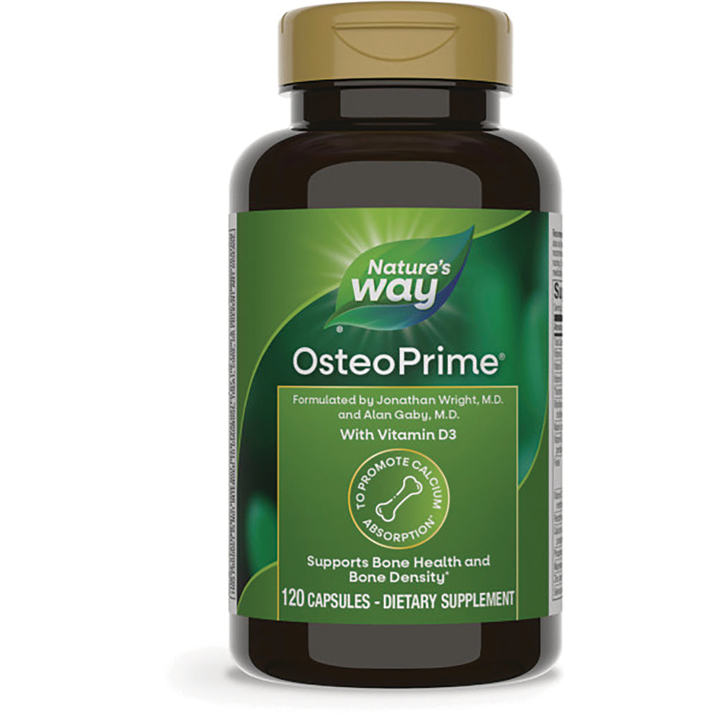 ET146 | Nature's Way OsteoPrime dietary supplement bottle green label 120 capsules with Vitamin D3 supports bone health - Thumbnail