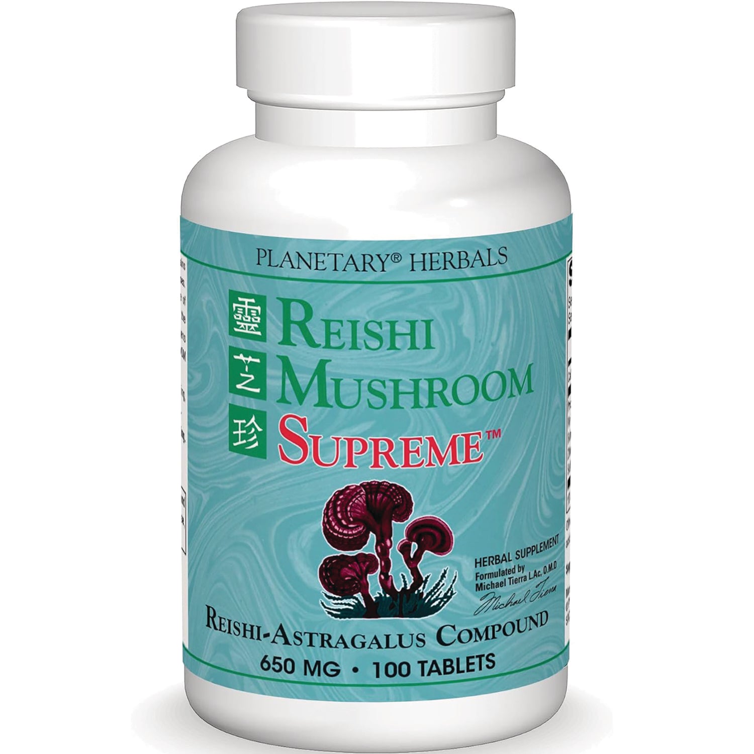 PF127 | White bottle labeled Planetary Herbals Reishi Mushroom Supreme, 650 mg, 100 tablets