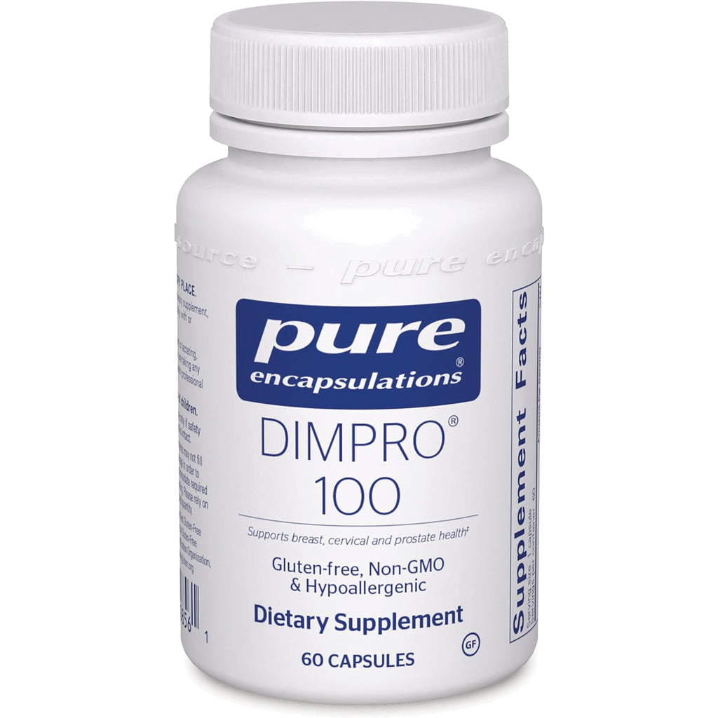 PRN139 | White Pure Encapsulations DIMPRO 100 dietary supplement bottle showing front label, 60 capsules - Thumbnail