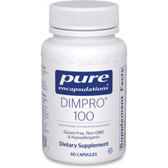 PRN139 | White Pure Encapsulations DIMPRO 100 dietary supplement bottle showing front label, 60 capsules