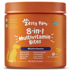 ZPW009 | Zesty Paws 8-in-1 Multivitamin Bites for dogs, Chicken Flavor, 90 soft chews container front