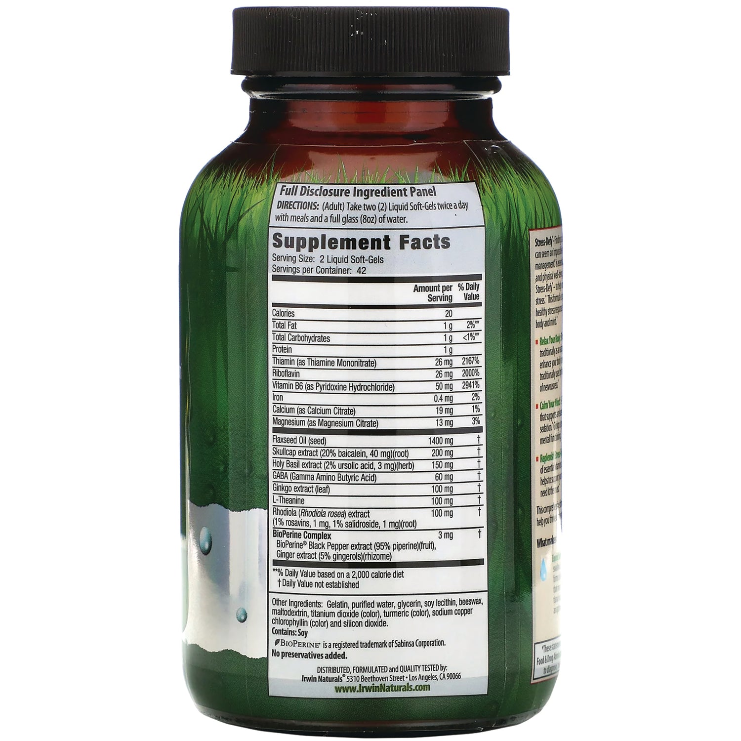 IR083 | Bottle back showing supplement facts panel and ingredient list