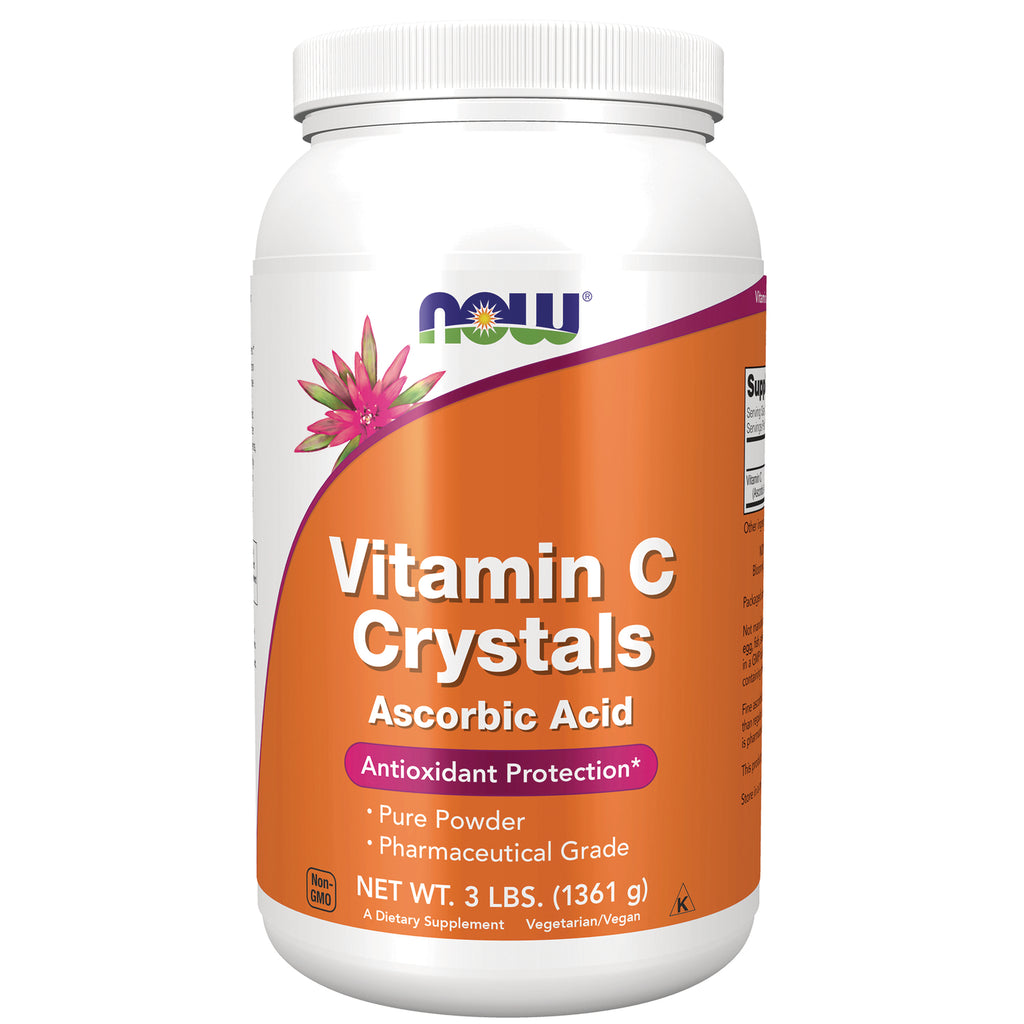 NWF1244 | NOW Vitamin C Crystals ascorbic acid powder container, 3 lbs, orange front label - Thumbnail
