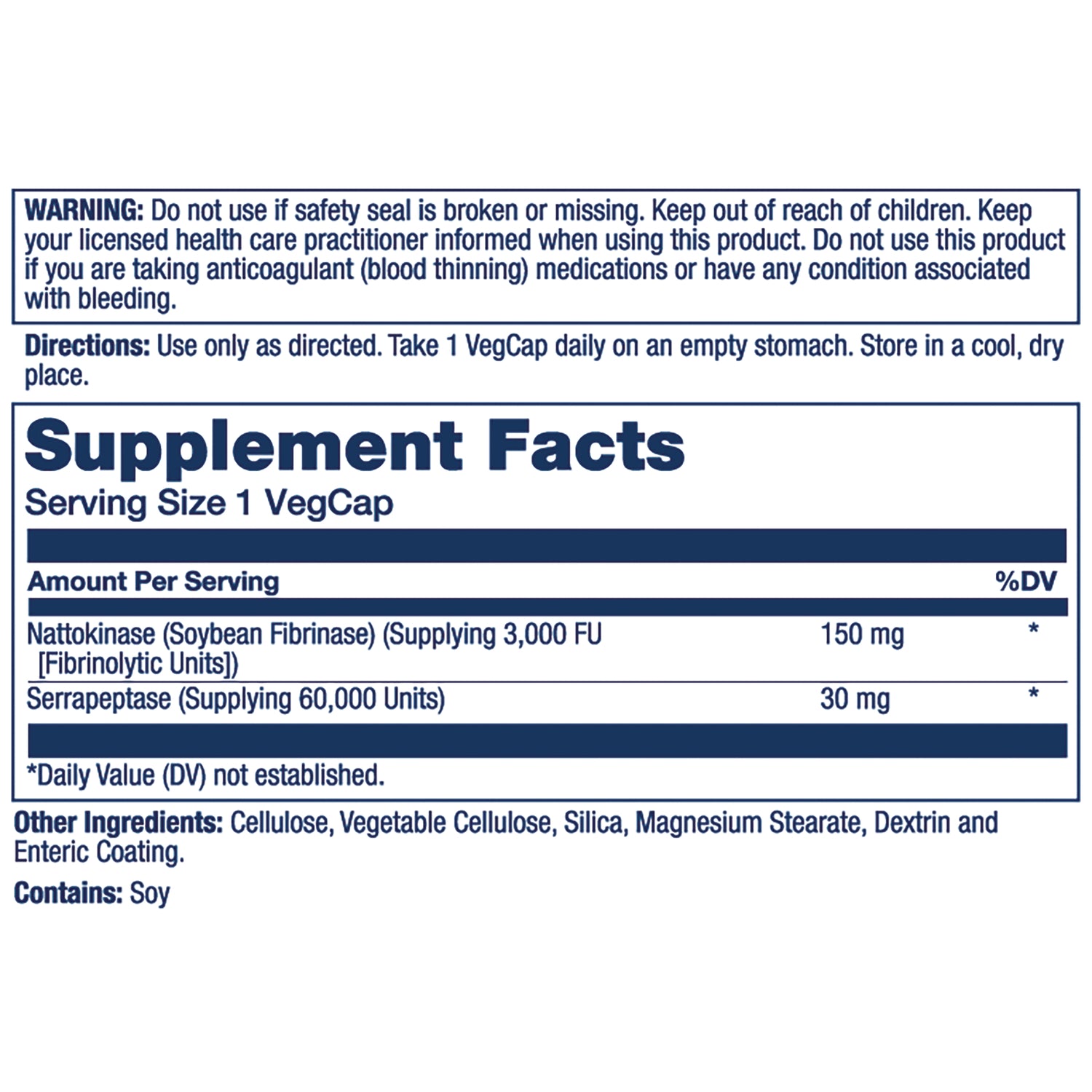 SLR455 | Back label with Supplement Facts, warnings and directions; serving size 1 VegCap; contains soy