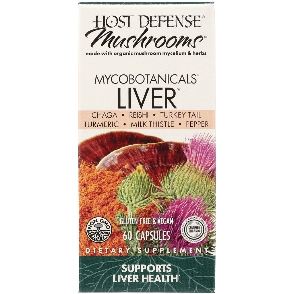 FUN015 | Host Defense Mushrooms Mycobotanicals LIVER supplement box with mushroom and thistle artwork, 60 capsules, gluten free & vegan - Thumbnail