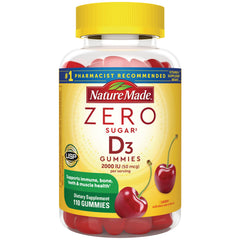 NTM201 | Nature Made ZERO Sugar D3 gummies bottle, cherry flavor, 110 gummies, 2000 IU per serving