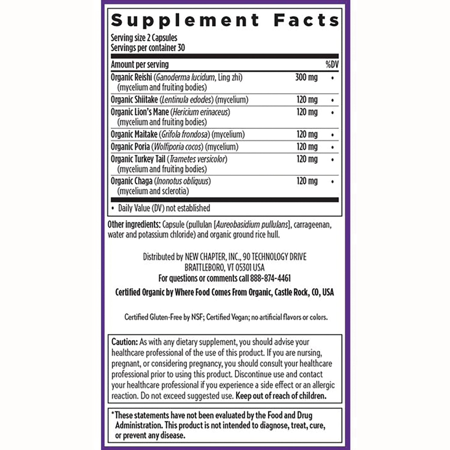 NWC268 | Back label showing Supplement Facts panel, ingredient amounts, distributor information and caution text