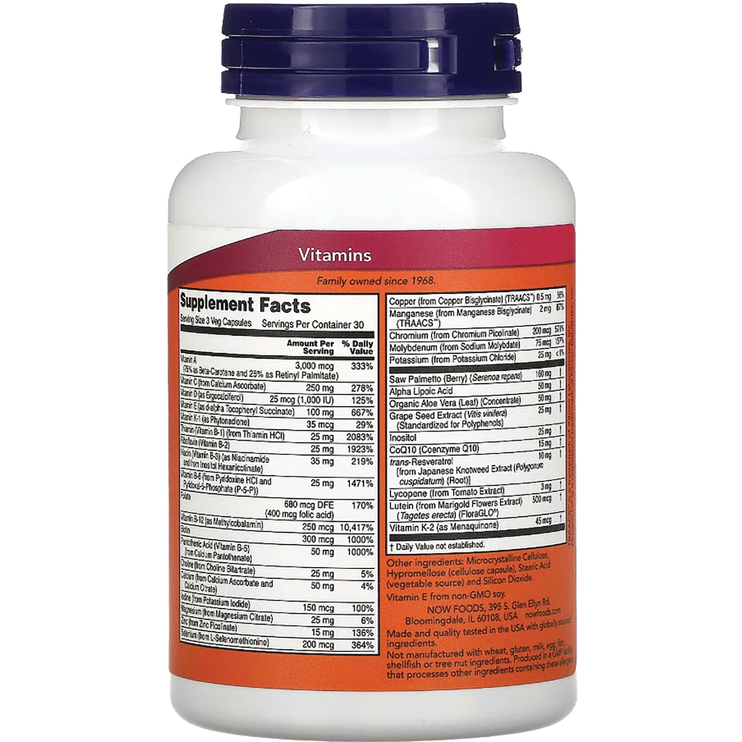 NWF520 | White supplement bottle back showing Supplement Facts and ingredients panel