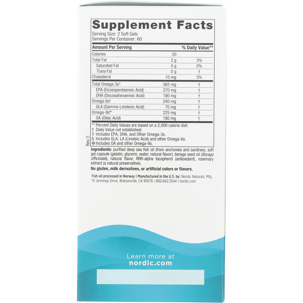 NRN008 | Back panel showing Supplement Facts table, ingredients, and nordic.com branding for fish oil - Thumbnail