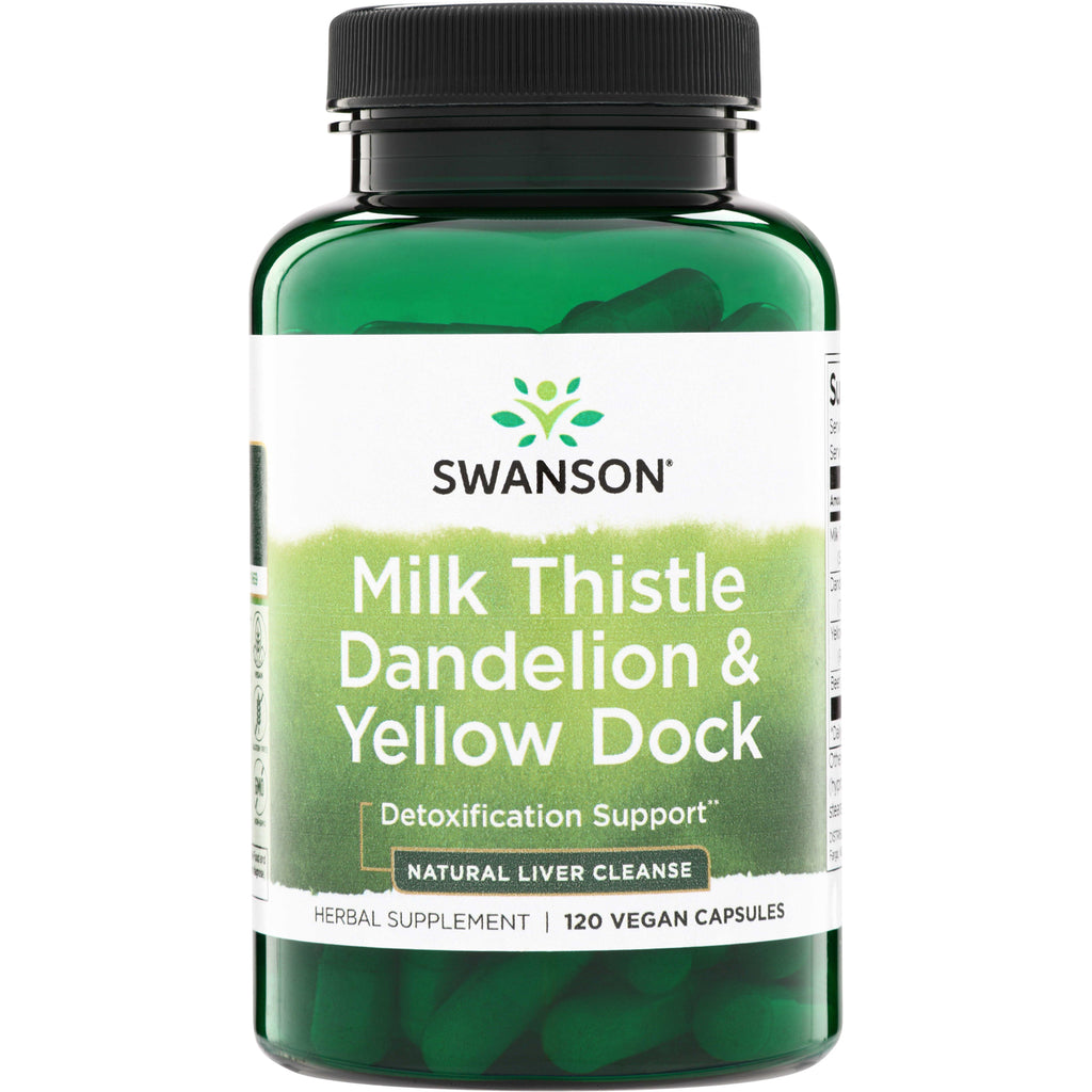 SW1707 | Swanson Milk Thistle, Dandelion & Yellow Dock supplement bottle, Detoxification Support, 120 vegan capsules - Thumbnail