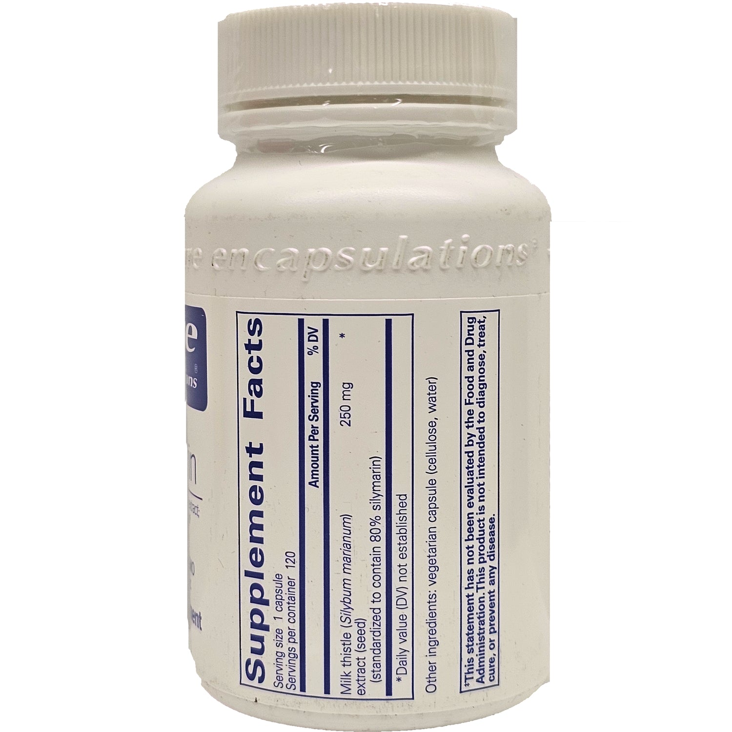 PRN117 | Back of white supplement bottle showing vertical Supplement Facts panel and ingredients text