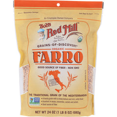 BOB415 | Bob's Red Mill organic farro front packaging with brand logo and 24 oz weight
