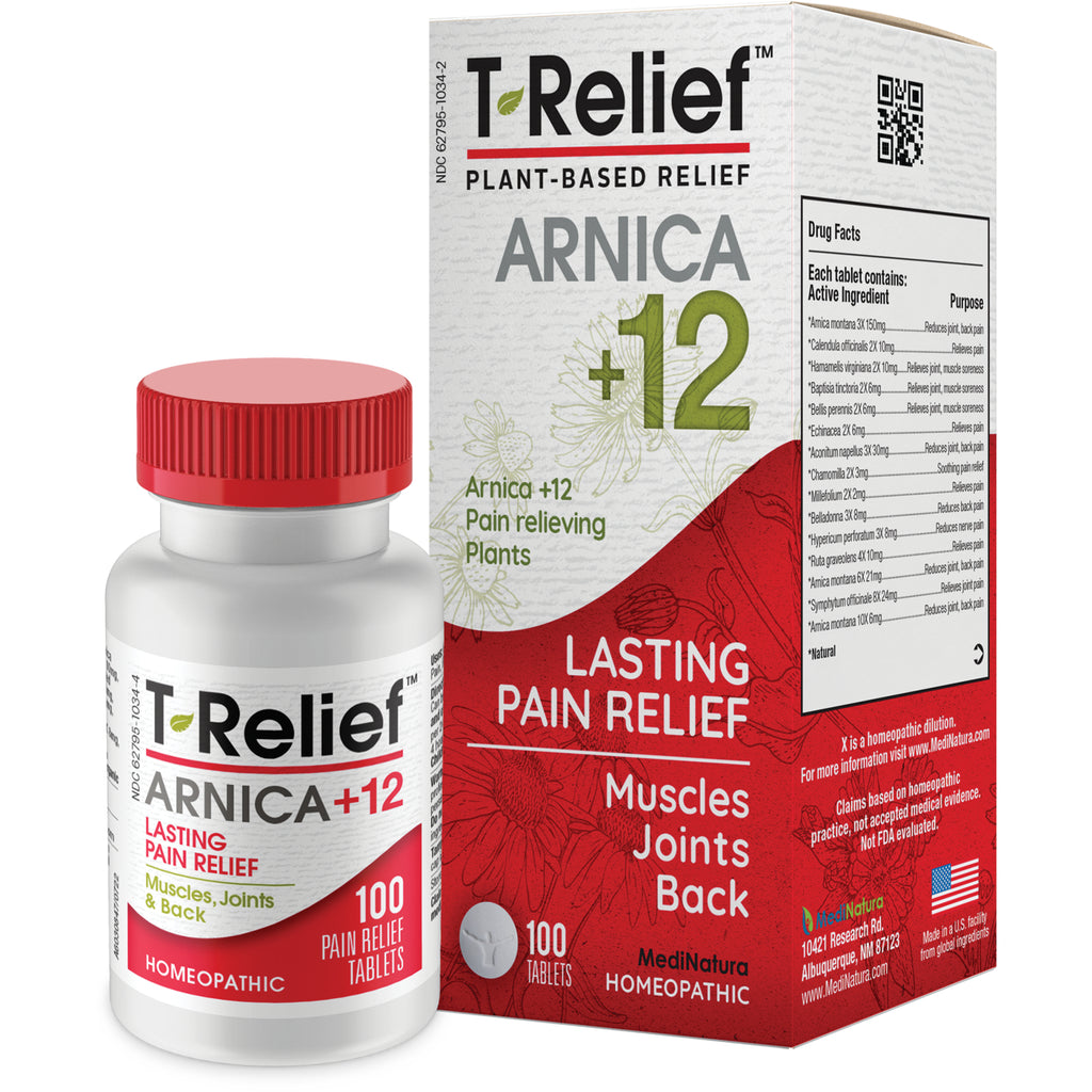 MNA025 | T-Relief Arnica +12 plant-based lasting pain relief box for muscles, joints, back, 100 tablets - Thumbnail