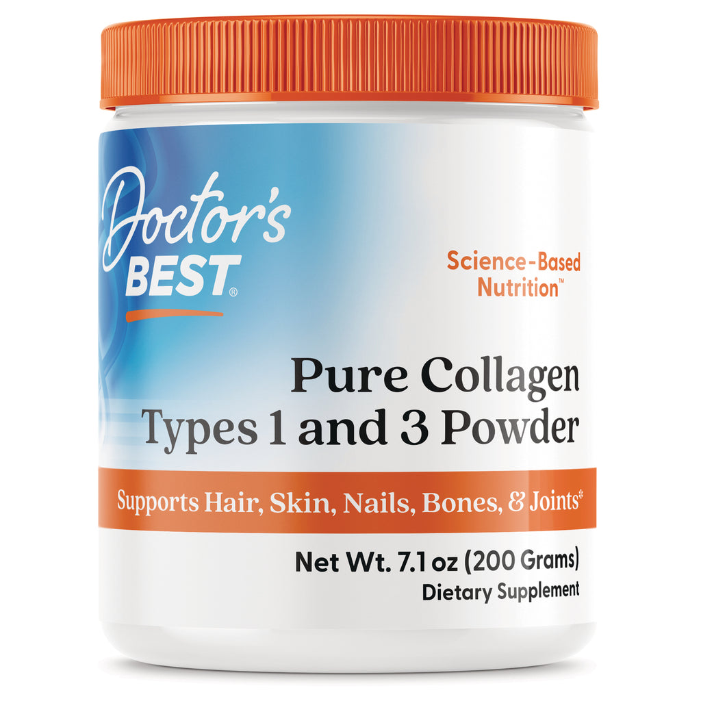 DB128 | Doctor's Best Pure Collagen Types 1 and 3 powder container, supports hair, skin, nails, bones & joints, 7.1 oz - Thumbnail