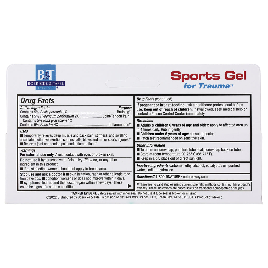 BRK013 | Back panel of Sports Gel packaging showing Drug Facts, active ingredients, directions and warnings - Thumbnail