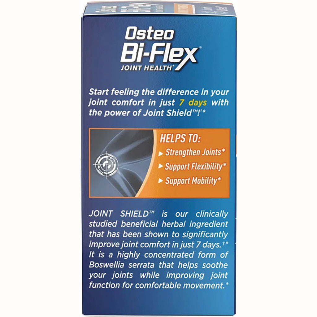 OBF006 | back panel of Osteo Bi-Flex joint health box listing Helps to strengthen joints, support flexibility, support mobility and Joint Shield information - Thumbnail