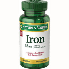 NBY085 | Nature's Bounty Iron 65 mg bottle, 100 tablets, supports red blood cell production