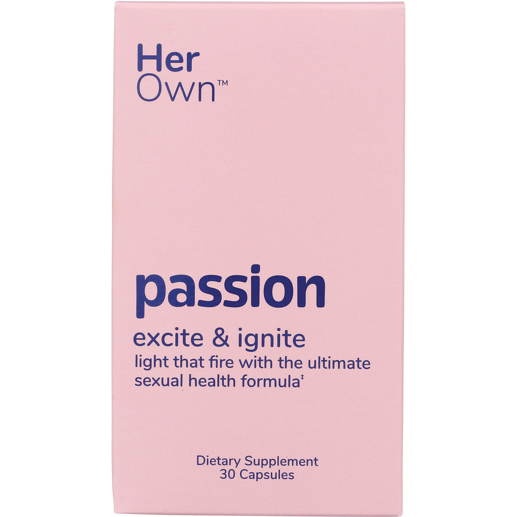 HO002 | Pink front-facing Her Own packaging labeled passion excite & ignite dietary supplement 30 capsules - Thumbnail