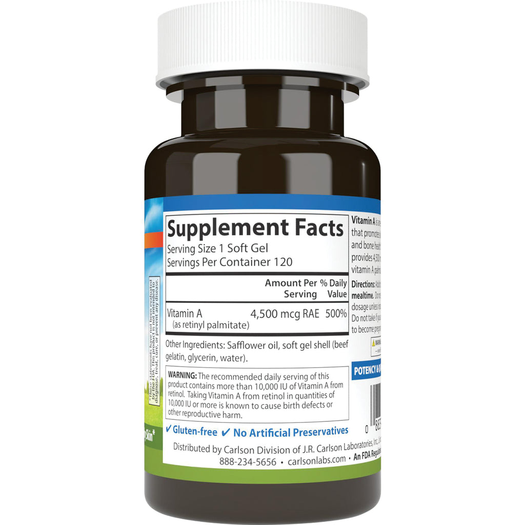 CSN155 | Supplement Facts panel: Vitamin A 15,000 IU (300%), ingredients, directions and warning - Thumbnail